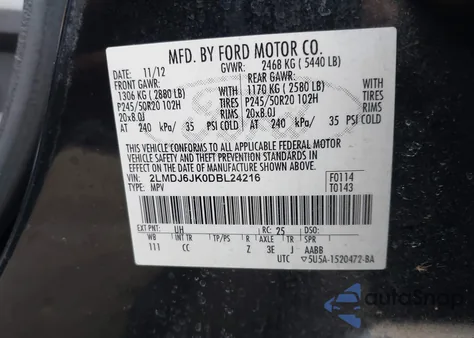 2013 Lincoln Mkx from USA, damaged, VIN 2LMDJ6JK0DBL24216